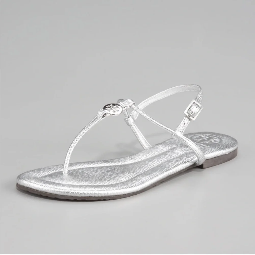 TORY BURCH Snakeskin Silver T-Strap Emmy Sandal